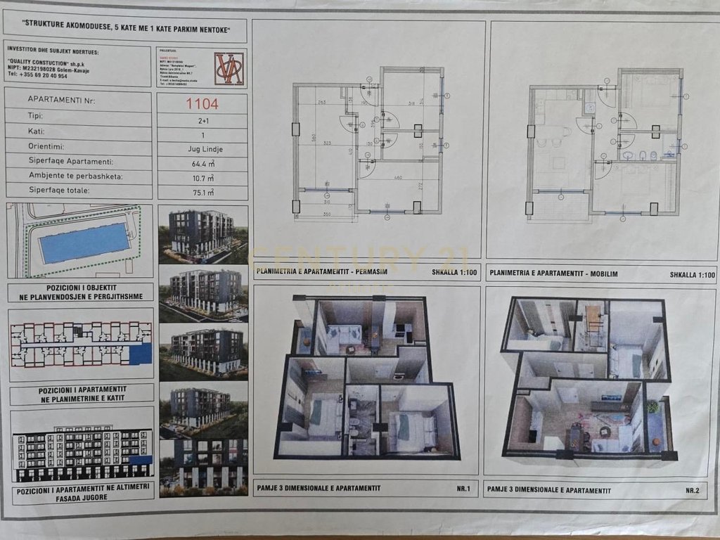 SHITET APARTAMENT 2+1, NDERTIM I RI GOLEM 200 METRA LARG DETIT!
