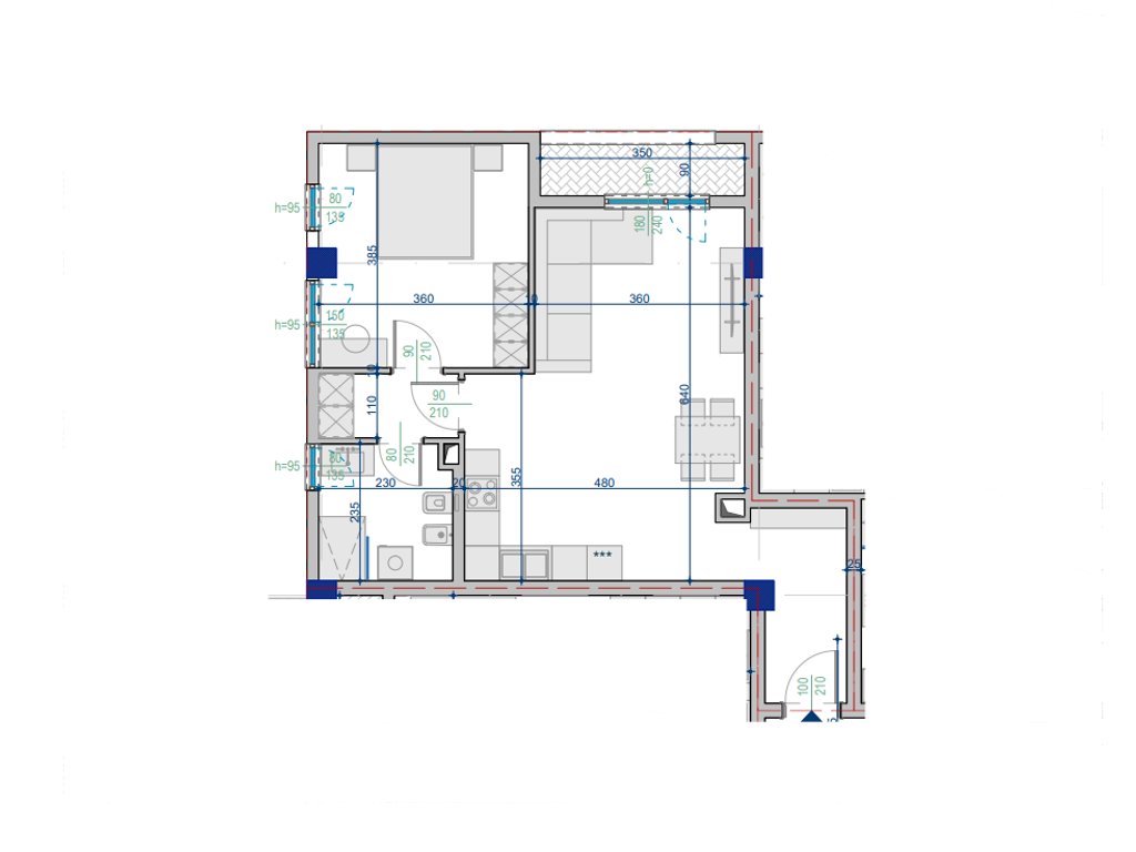 Shitet Apartament 1+1 – 77.29 m² Totale