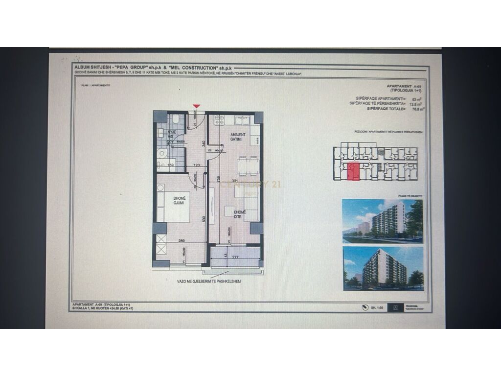 Shitet apartament 1+1