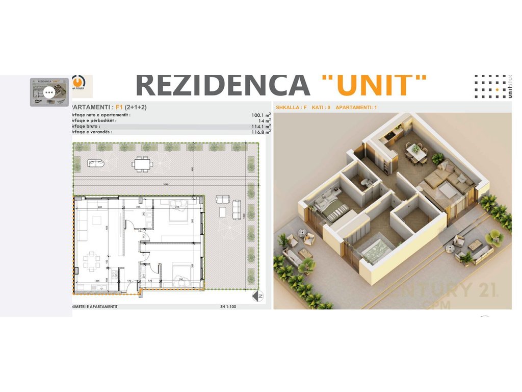 Apartament 2+1+2+Verand 116m²  Për Shitje tek Rezindenca UNIT në Farkë, Tiranë