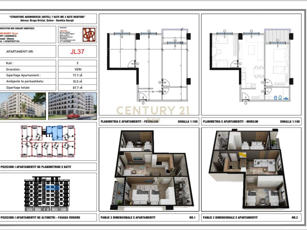 SHITET APARTAMENT 2+1 NE GOLEM, "V.M RESIDENCE"  ,MUNDESI PAGESE ME KESTE PER 2 VITE !