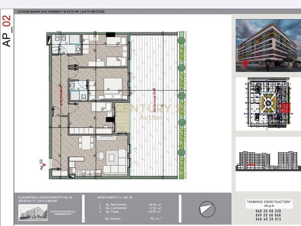 OKAZION!!! Shitet Apartament 3+1+Post parkimi+70 m2 verande  tek "Univers City"