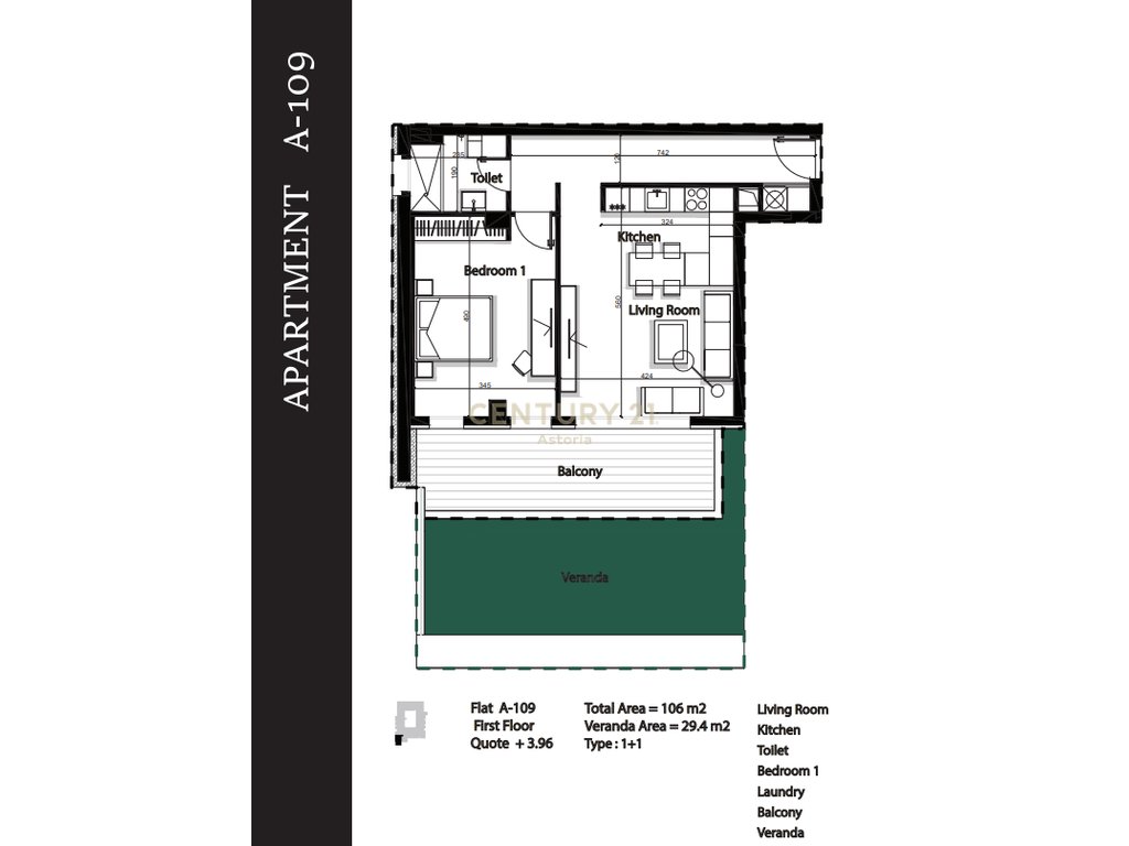 SHITET APARTAMENT 1+1 NE GREEN TERRACE RESIDENCE, PALASE