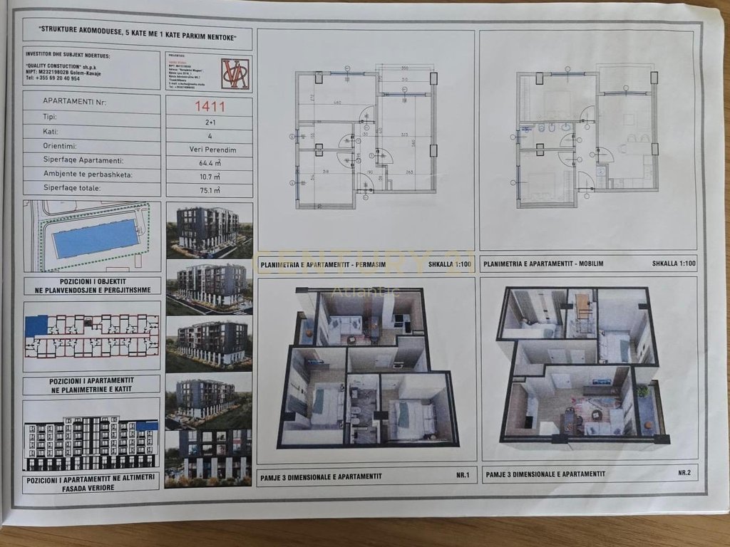 SHITET APARTAMENT 2+1, NDERTIM I RI GOLEM 200 METRA LARG DETIT!