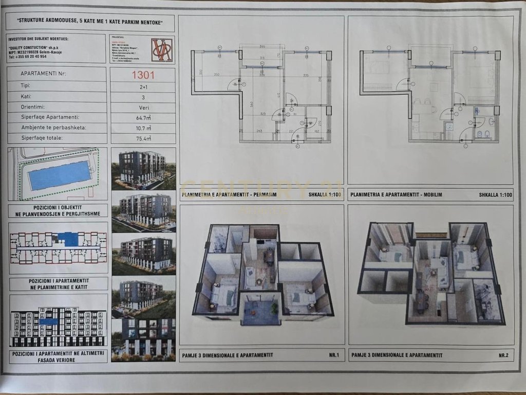 SHITET APARTAMENT 2+1, NDERTIM I RI GOLEM 200 METRA LARG DETIT!