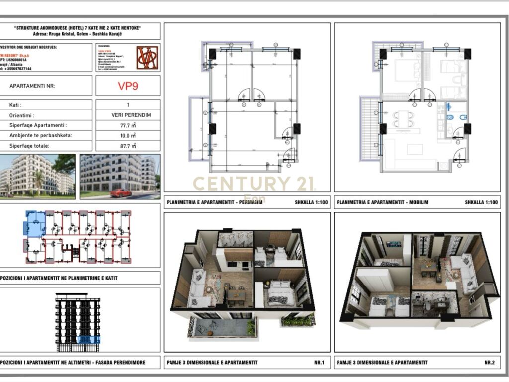 SHITET APARTAMENT 2+1 NE GOLEM, "V.M RESIDENCE"  ,MUNDESI PAGESE ME KESTE PER 2 VITE !