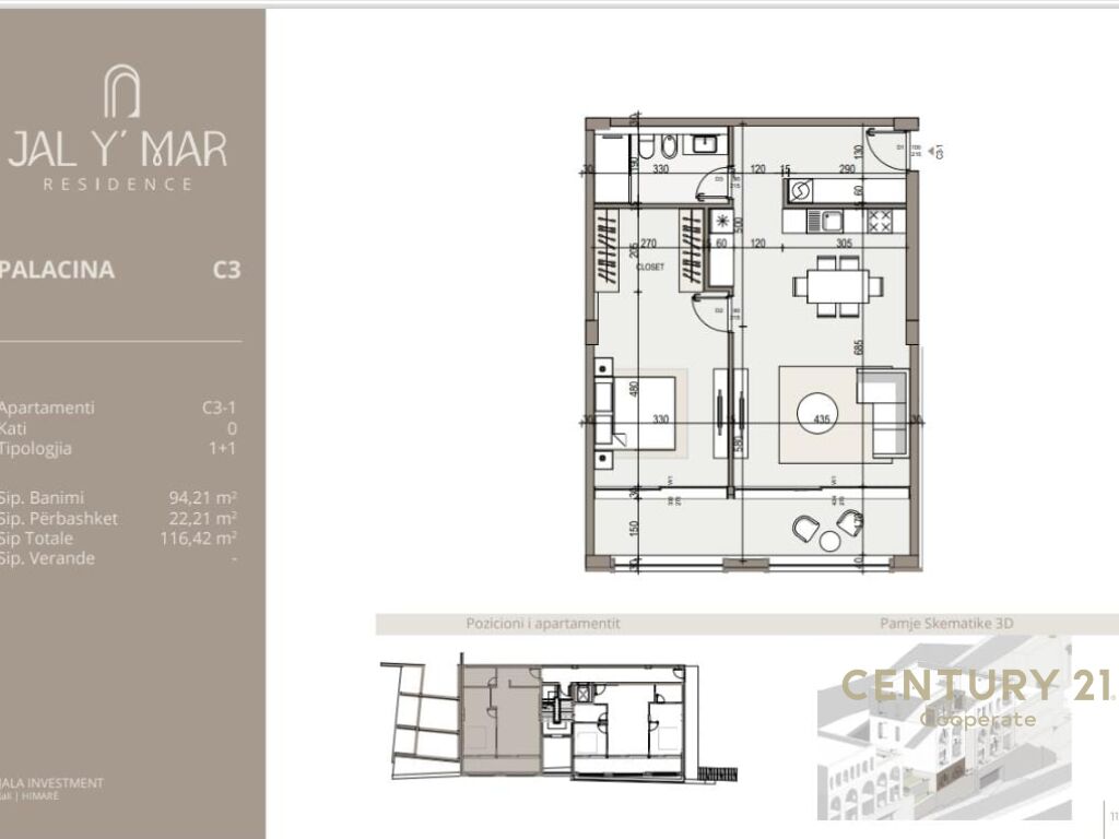 EKSKLUZIVE!!!
SHESIM APARTAMENT 1+1 ME PAMJE NGA DETI NE KOMPLEKSIN "JAL Y MAR "RESIDENCE.