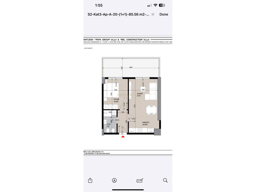 Apartament 1+1 Shitje në Ish Fusha e Aviacionit, Tiranë -| 85.6 m²