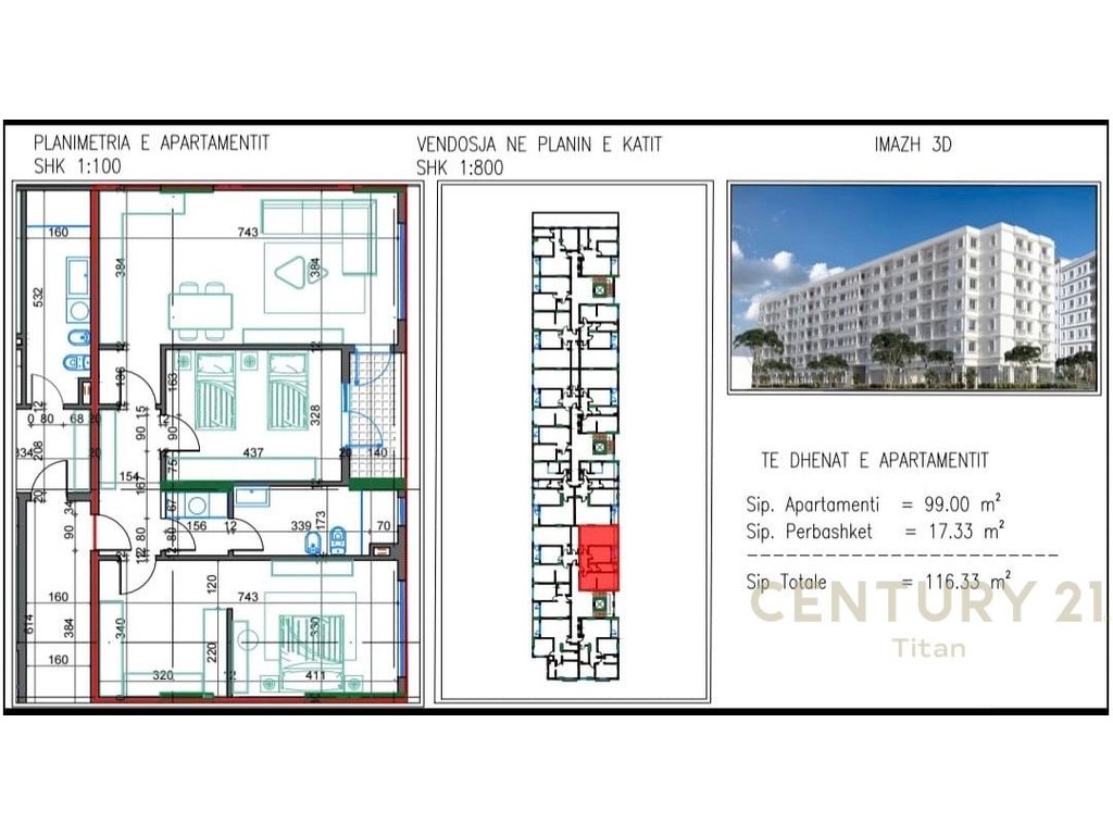 Apartament 2+1 per shitje ne Kamez