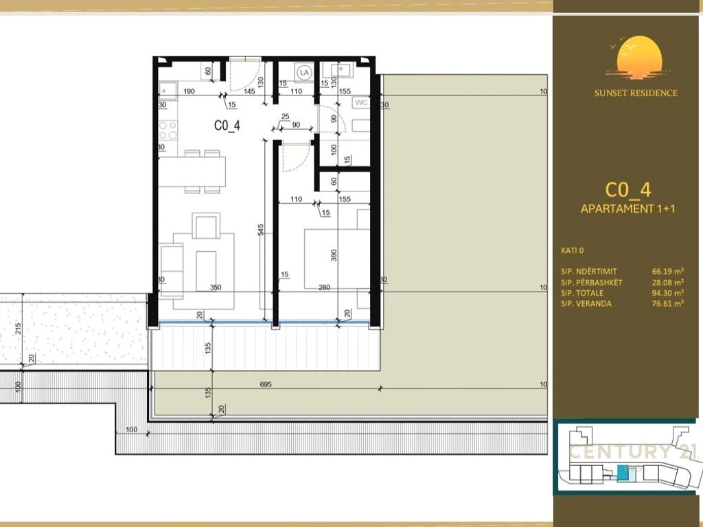 Shitet Apartament 1+1 me Verande,Depo dhe Post Parkimi ne Green Coast Village!