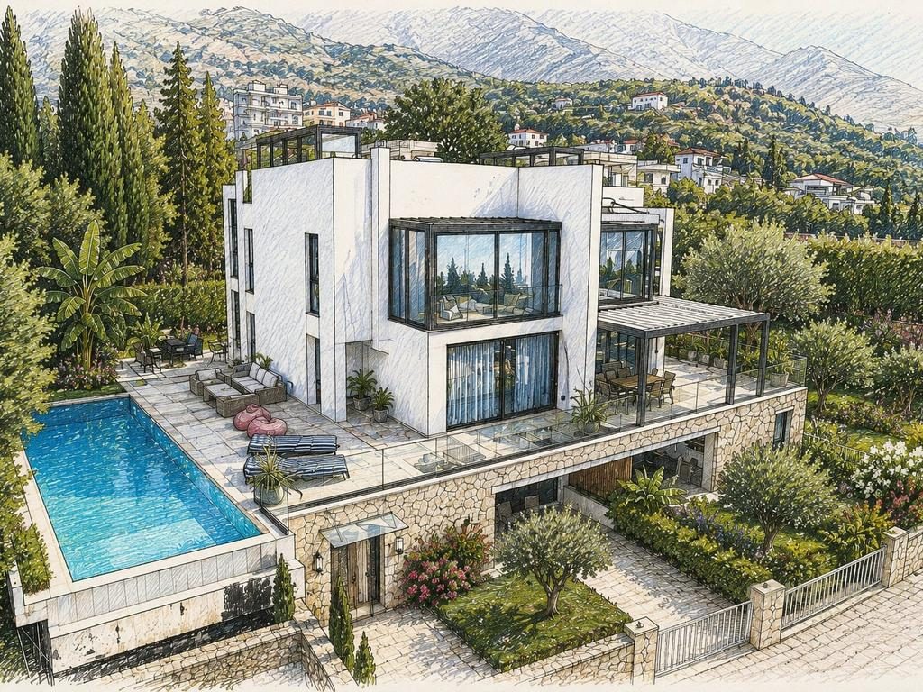 Apartament 2+1 në Dhërmi – Oborr & Parkim.